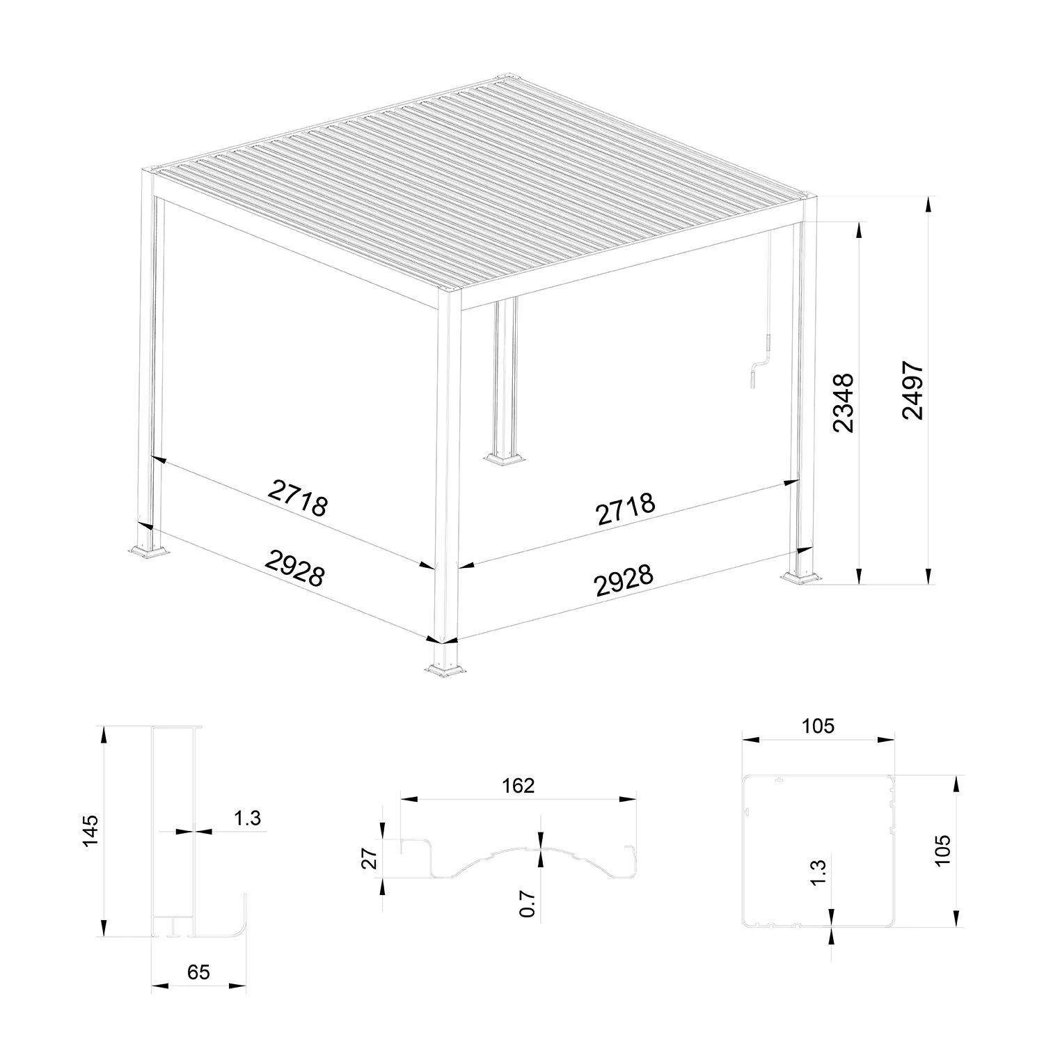 Alumiiniumist pergola reguleeritava katusega, antratsiithall, 3 x 3 m - Image 6